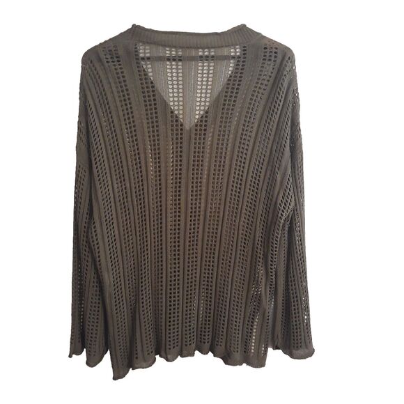 Pink Queen Crocket Cardigan Sweater Womens Large Green Long Sleeve V Neck Loose - Picture 2 of 12